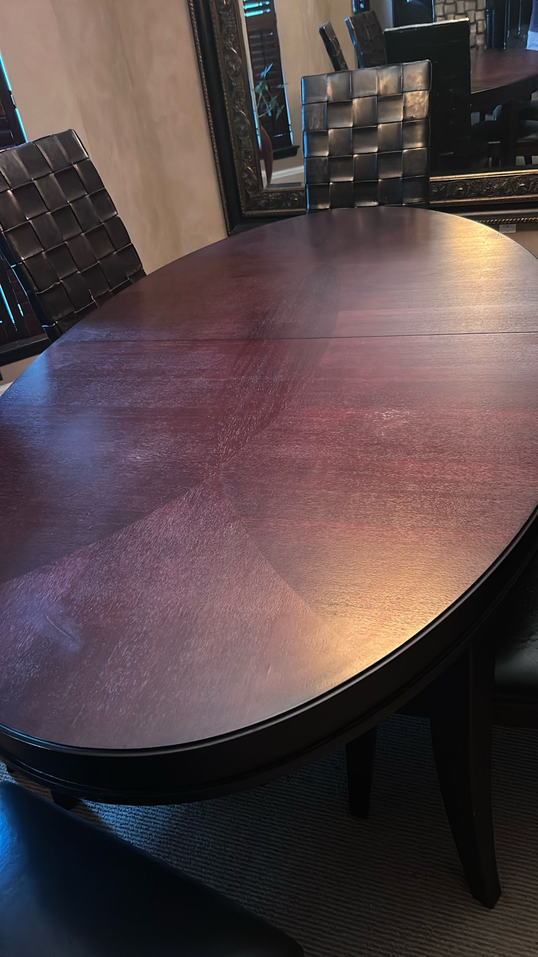Dining Room Table With Leaf And 6 Leather Chairs