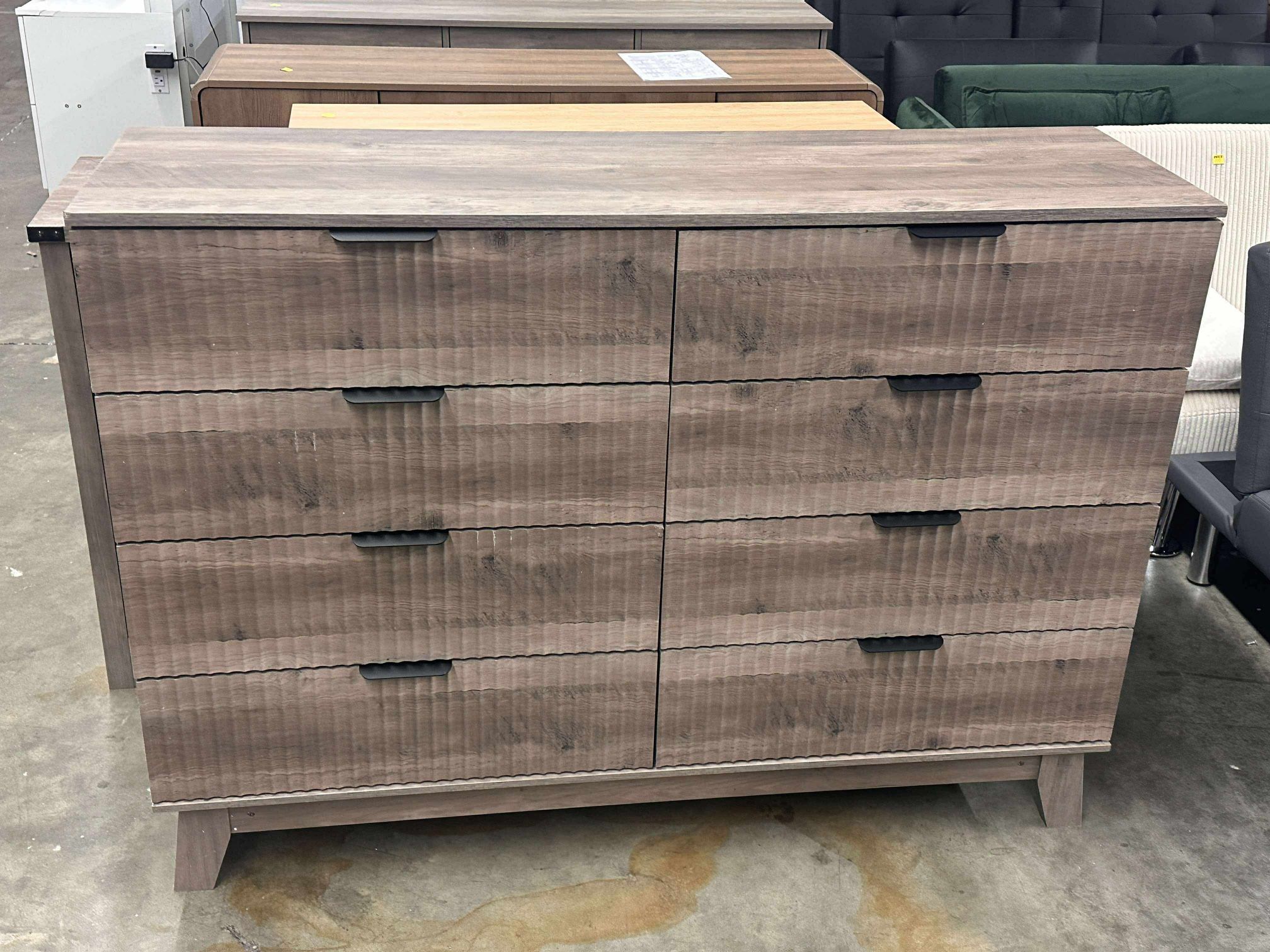 Fluted Dresser with 8 Drawers, 54" Wide Wood Chest of Drawers with Metal Handle, Wooden Dresser TV Stand