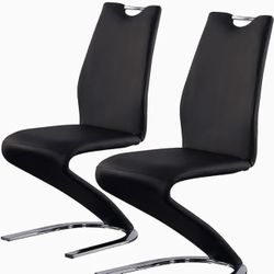 Dining Chairs Set of 2, Modern Simple Kitchen & Dining Room Chairs with Comfortable Ergonomics Back Faux Leather Chair and Carbon Metal Chair Legs