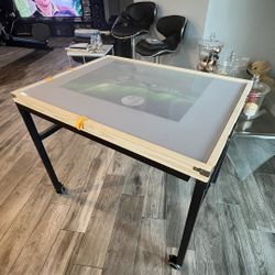 Puzzle Table With Drawers And Folding Metal Legs