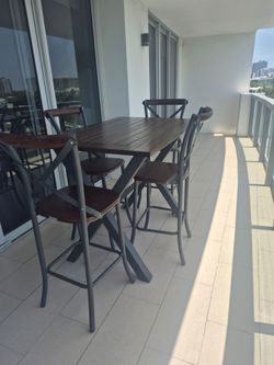 Tall bar chair and square table wood