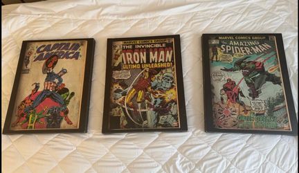 Marvel Comic Book Wall Art Set – Spider-Man, Iron Man & Captain America (Set of 3)