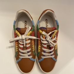 Coach Lowline Low Top Sneaker With Rainbow Crochet Brown Leather