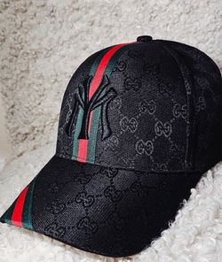 Black Designer Inspired Cap Hat Red Green Stripe Adjustable