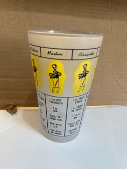 Vintage Mid Century Frosted Glass Cocktail Shaker Tumbler with 7 Drink Recipes