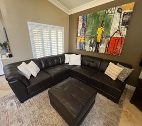 Genuine Leather Sectional Sofa + Ottoman