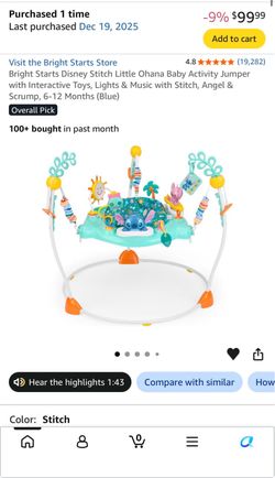 Baby Activity bouncer(Disney stitch)  & baby Walker ( baby Einstein 3in1)