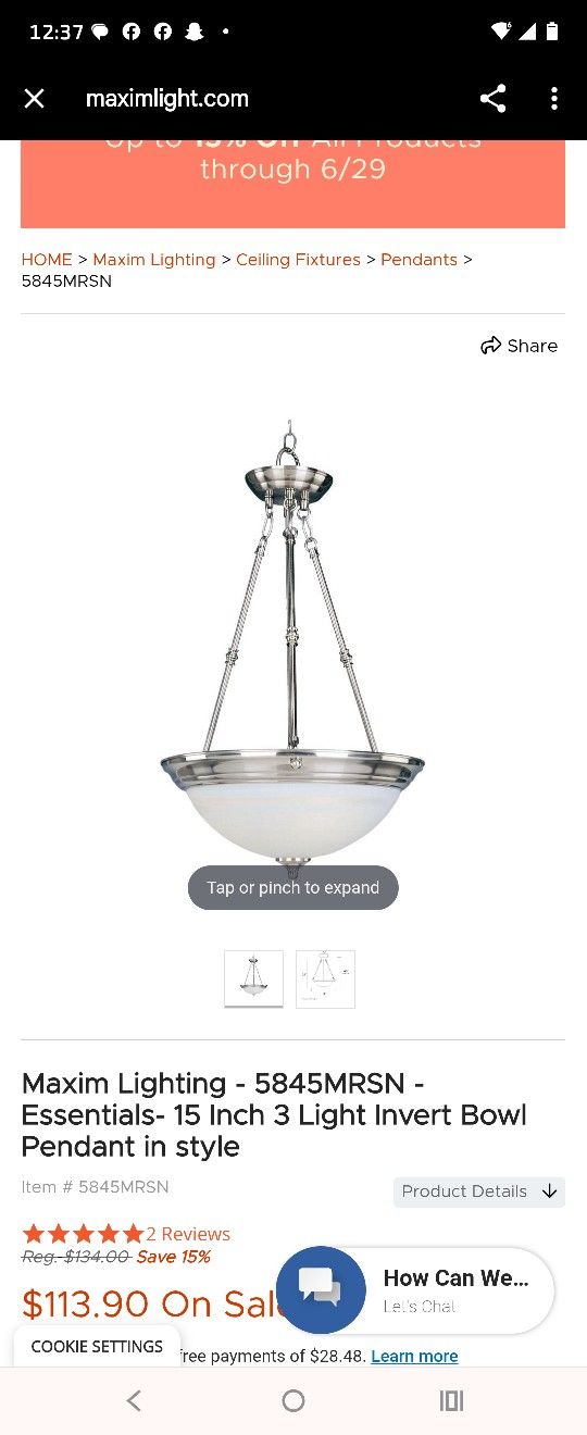 Maxim Lighting 15 Inch Hanging Fixture