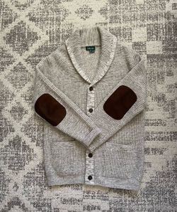 Orvis Men’s Shawl Collar Cardigan Sweater Size Medium – Chunky Knit Wool Blend