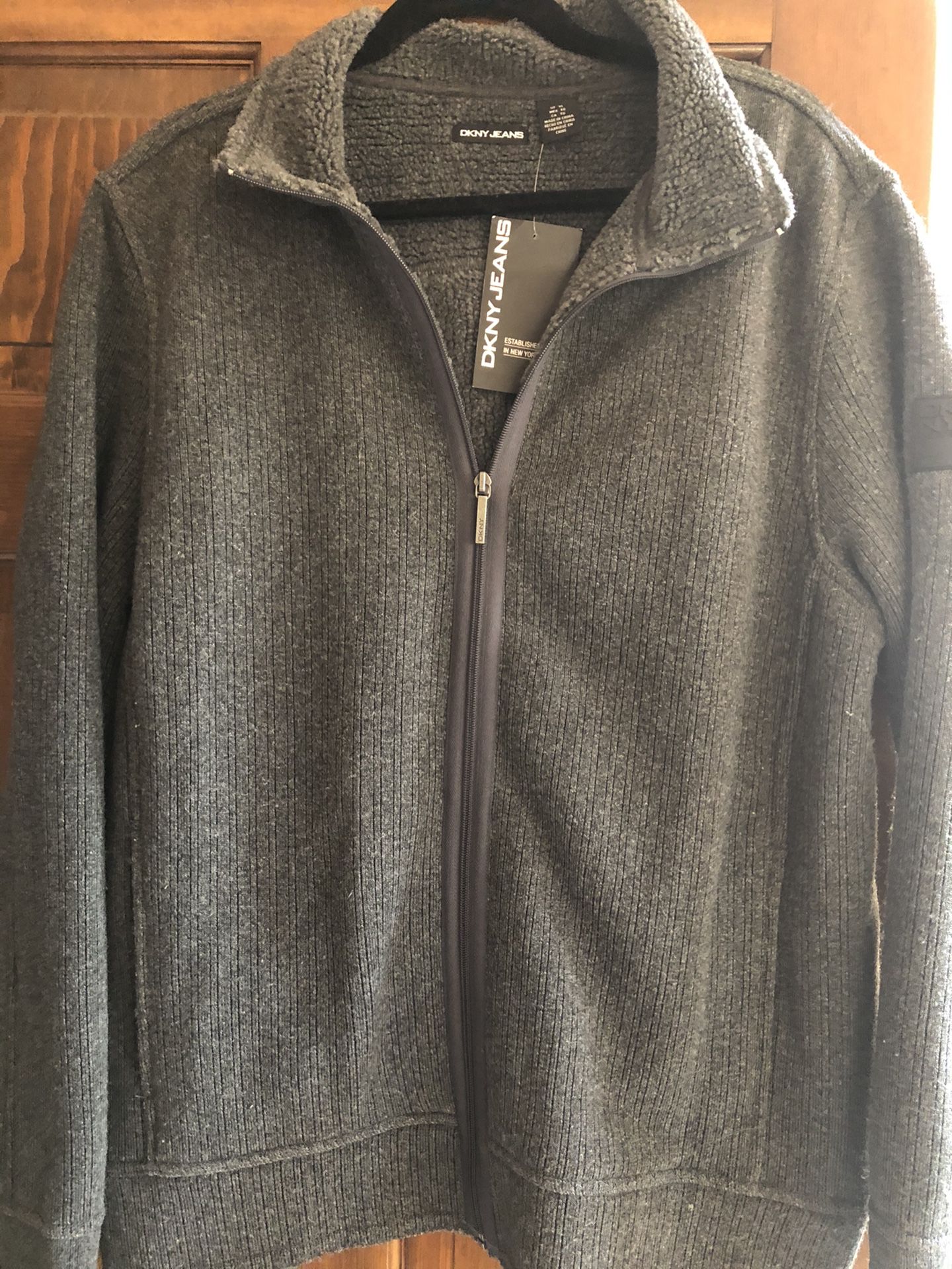 New DKNY JEANS Grey Zippered Sweater XL