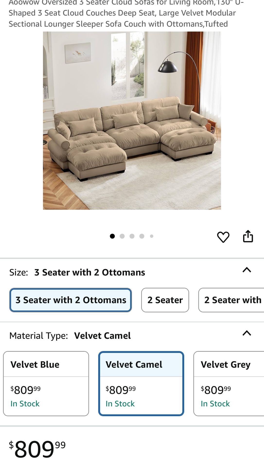 Oversized Cream Comfy Couch Sectional