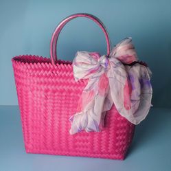 Penan Tribe Handwoven Tote Bag, Pink Color