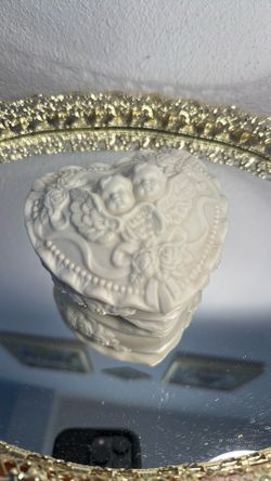 Vintage Cherubs Bisque Trinket Box / Heart