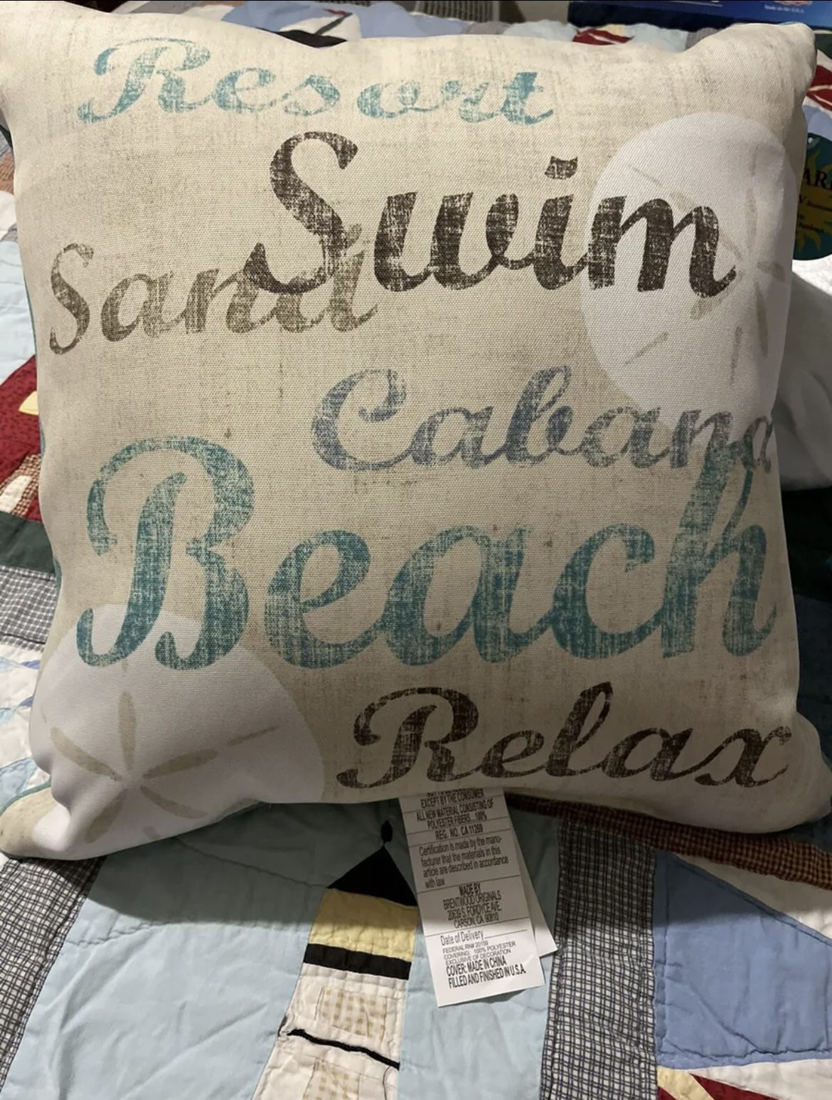Coastal Beach Lg Pillow. Outdoor / Indoor. New