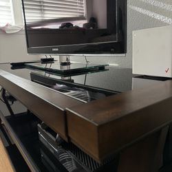 Bayside Furnishings Harlowe 56” Modern TV Stand / Media Console – Glass & Wood – Fits up to 65”