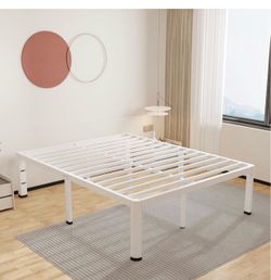 ROIL 14 Inch Full Bed Frame Metal White with Rounded Corner Mattress Baffle Heavy Duty Steel