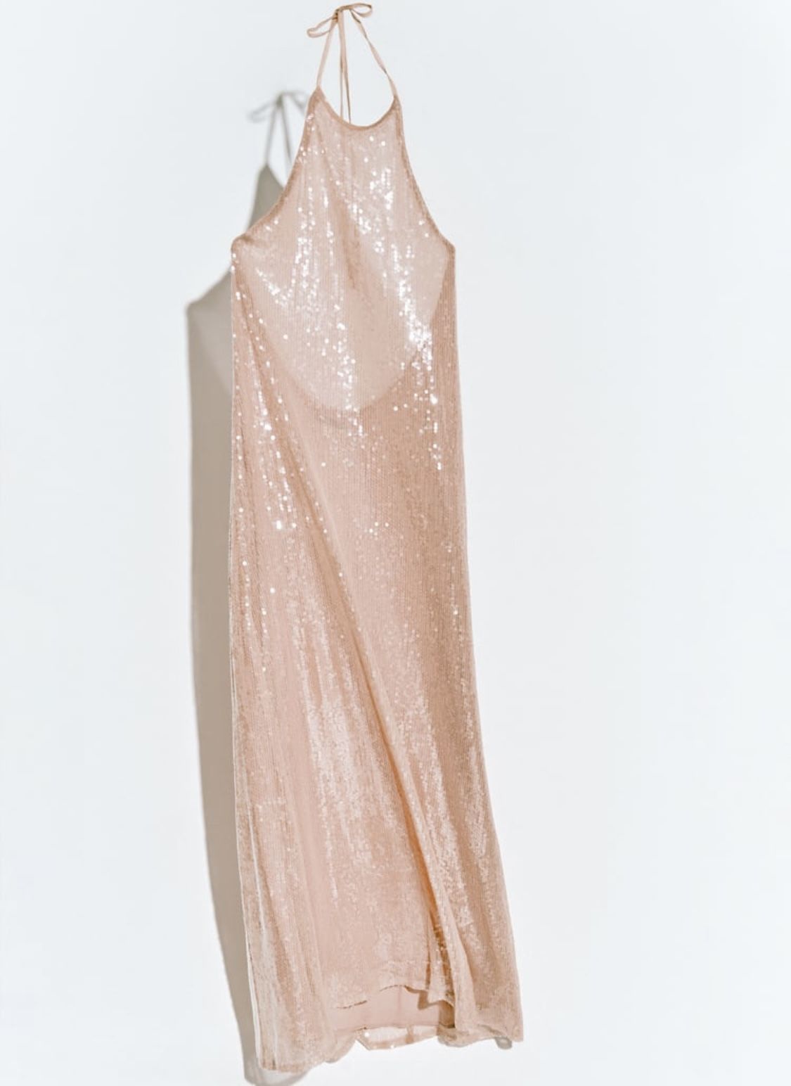 zara rose gold sequin dress Zara - Sequin Draped Halter Mini Dress - Copper - Xl
