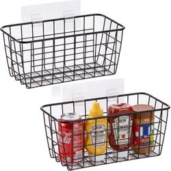 2 Set Adhesive Hanging Wall Basket Inside Cabinet Door Organizer,Wall Storage Basket-No Drilling Adhesive Wall Basket For Cupboard Door,Space-Saving S