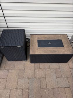 Table with Fire pit and side table storage for Propane Tank