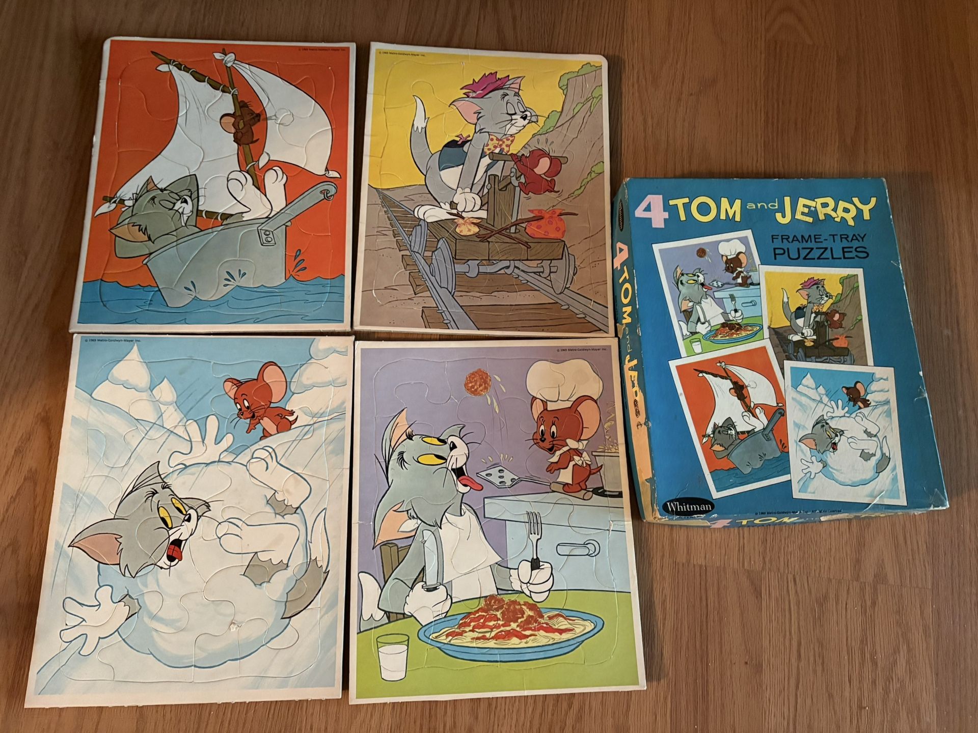 4 TOM & JERRY FRAME TRAY PUZZLES WHITMAN 1969