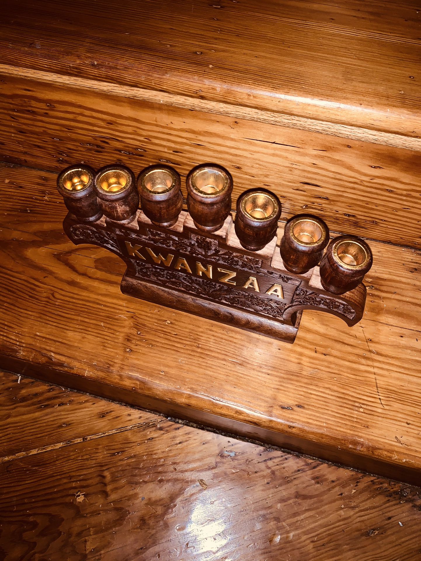 HAND CARVED KWANZA CANDLE HOLDER