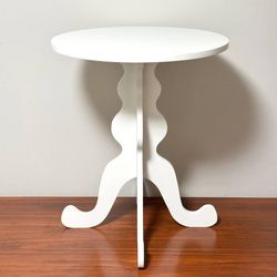 White Round Pedestal Base Bed Side Accent Wood Table Plant Stand