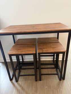 5-Piece Counter Height Dining Table & 4 Stools – Rustic Industrial