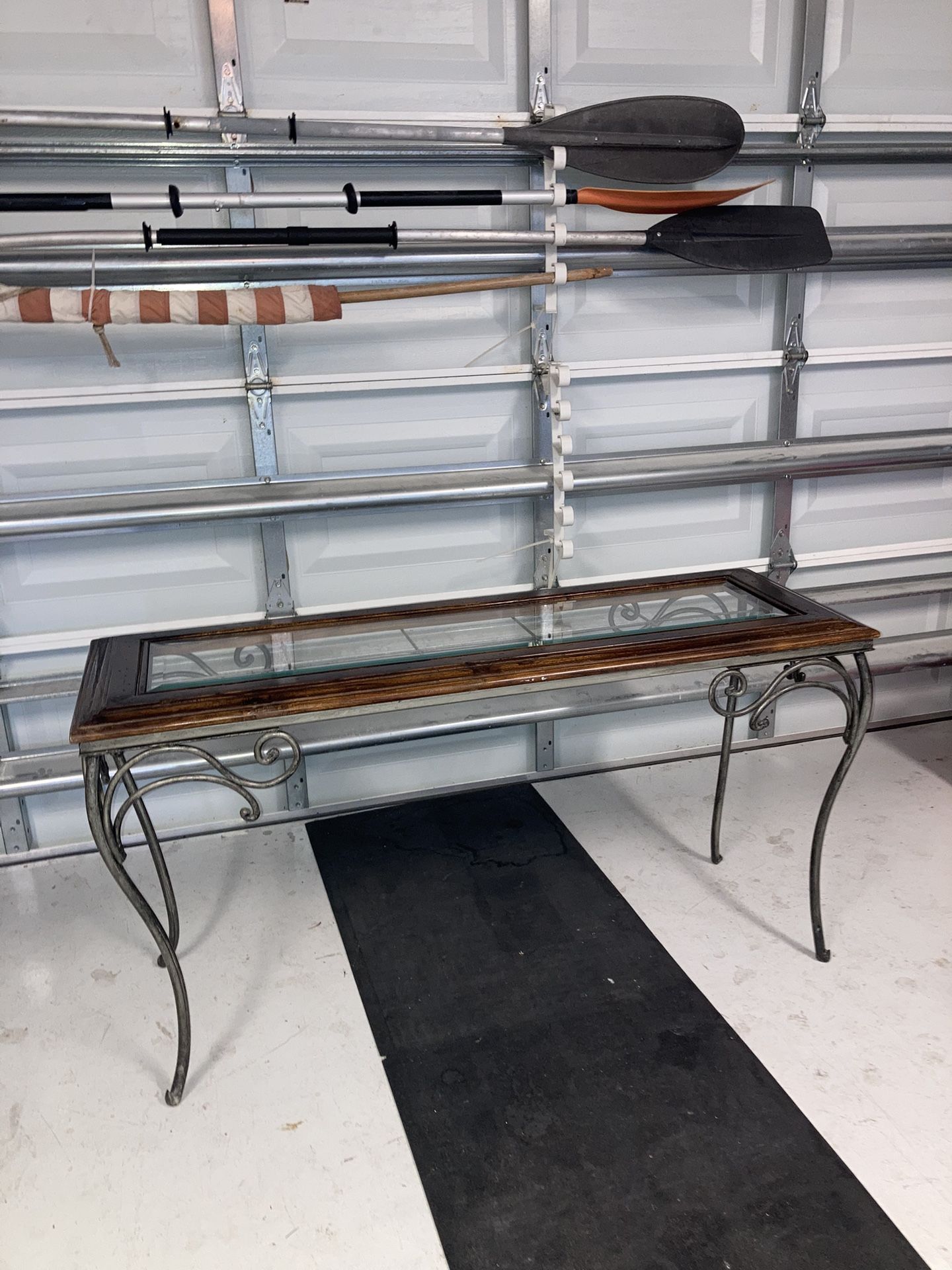 Console Entry Table Rod Iron Wood Glass