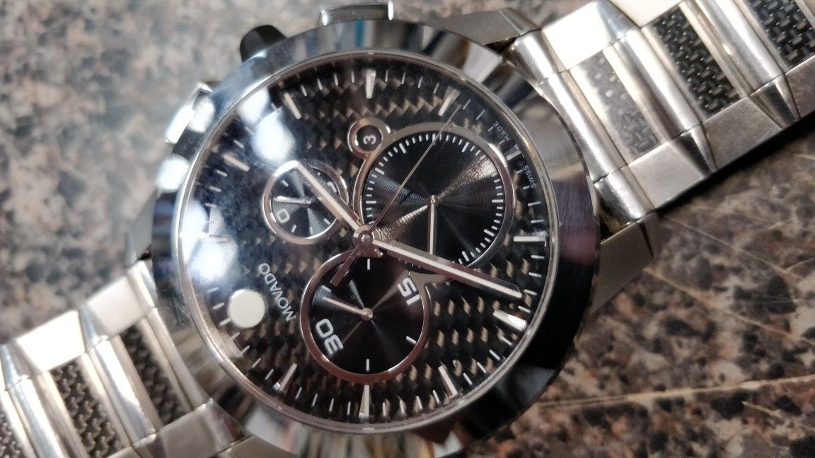 Movado Watch ViziO Carbon Fiber Dile Chronograph Man's Watch Tungston Bazel Good Used Condition