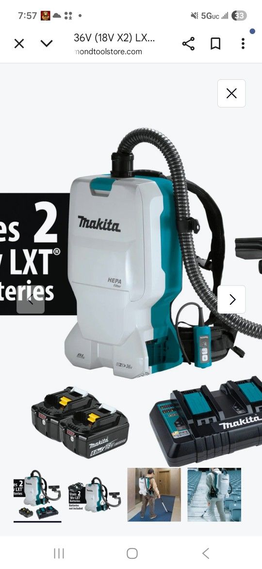 Makita Vacuum 36volt  Hepa Filter 