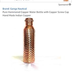Pure Hammered Copper Water Bottle With Screw Top Lid Made In India Clean Smoke Free Home. Easy To Wash