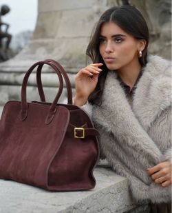 Burgundy Suede Leather Tote Bag