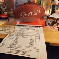 Joe Montana Signed Wilson Official NFL Game Football w/coa  & Beckett Stickers photo,  schedule, case. 
