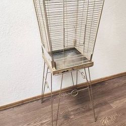 Vintage Mid Century Tapered Rectangular Bird Cage On stand With Hairpin Legs