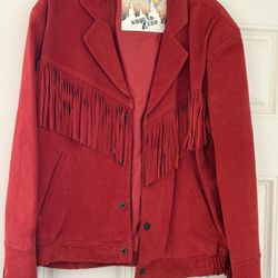 Vintage 1970s Red Suede Leather Fringe Jacket