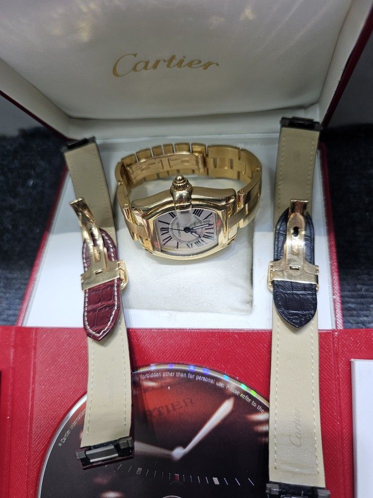 Cartier W62005V2 Roadster Yellow Gold Large 2524 Automatic Silver Dial #552-2.1