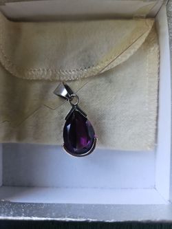 Purple Teardrop Stone Silver Pendant