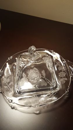 Heisey etched Rose butter dish