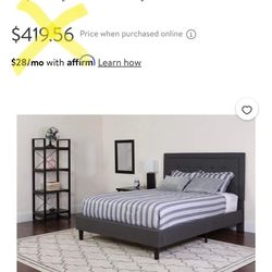 Brand New Full Size Gray Upholstered Platform Bed Frame With Headboard 