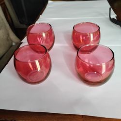 Mid century optic pink cranberry roly poly glasses set of 4