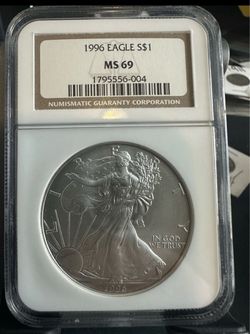 1996 AMERICAN SILVER EAGLE NGC MS69 KEY DATE 1 OZ .999 FINE SILVER ASE