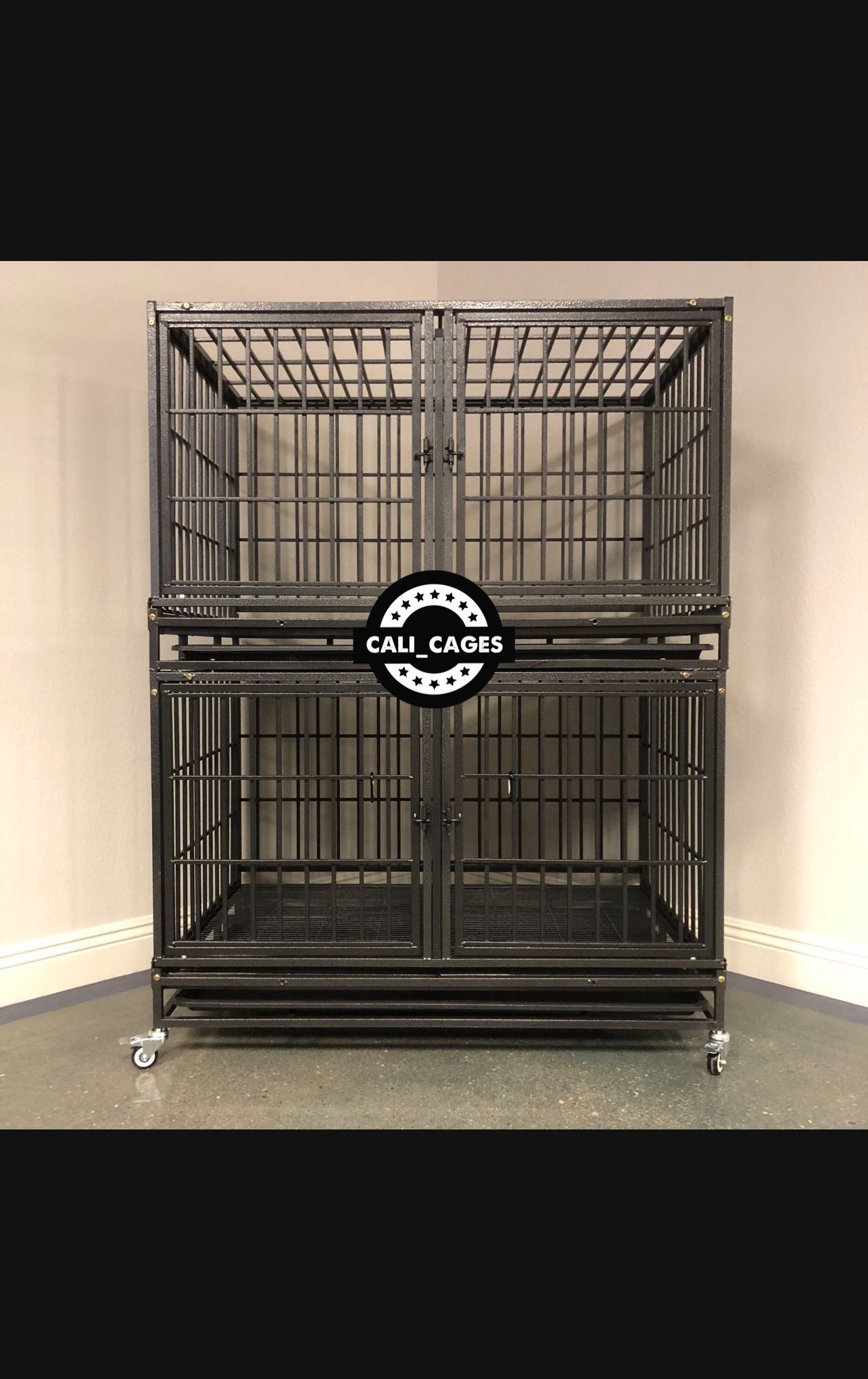 Double Stacked Dog Pet Cage Kennel Size 43” Thick Bar With Divdier Trays And Wheels New In Box 📦