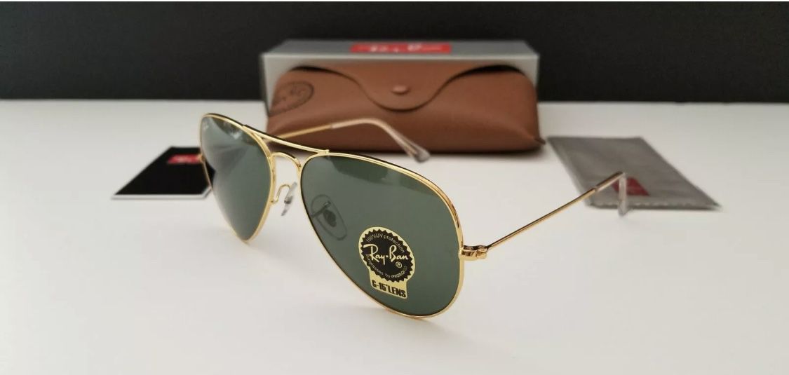 RAY-BAN Sunglasses  L0(contact info removed) L0205 58MM GOLD Frame Green Lens AUTHENTIC/100% UV Protection NEW Large