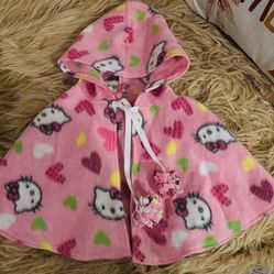 Hello Kitty Fleece Hooded  Cape For a Toddler Size 1-2 years