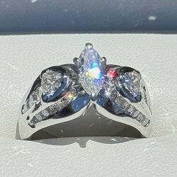 18k solid white gold 3.5 CTW Marquis/ trillion/ brilliant cut Diamond lady’s ring size 7