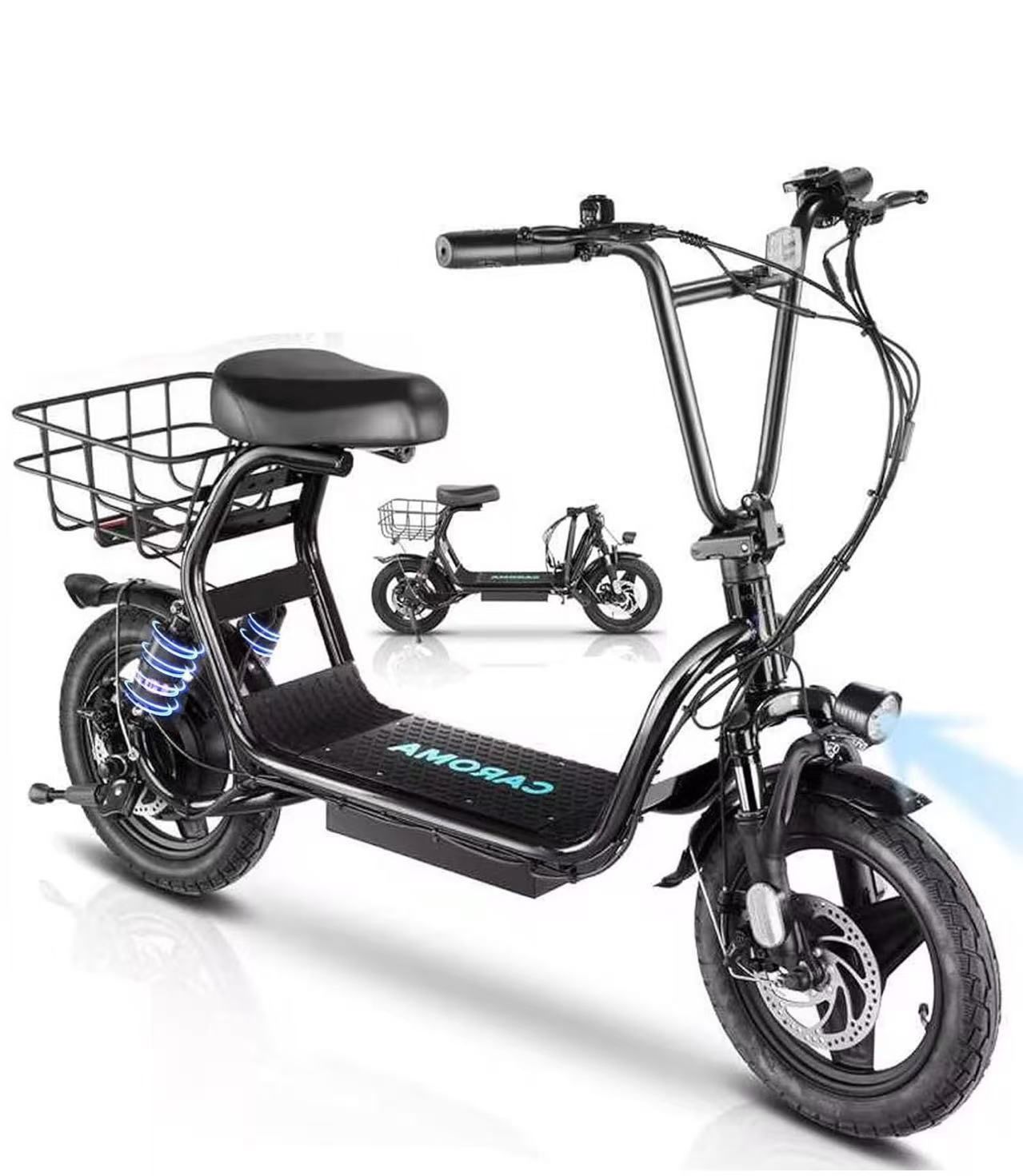 Caroma Folding 20 mph Adults Electric Scooter with Seat, Alloy Steel Black, 65 lbs