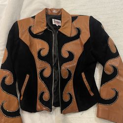 Suede and leather diamond and leather jkt