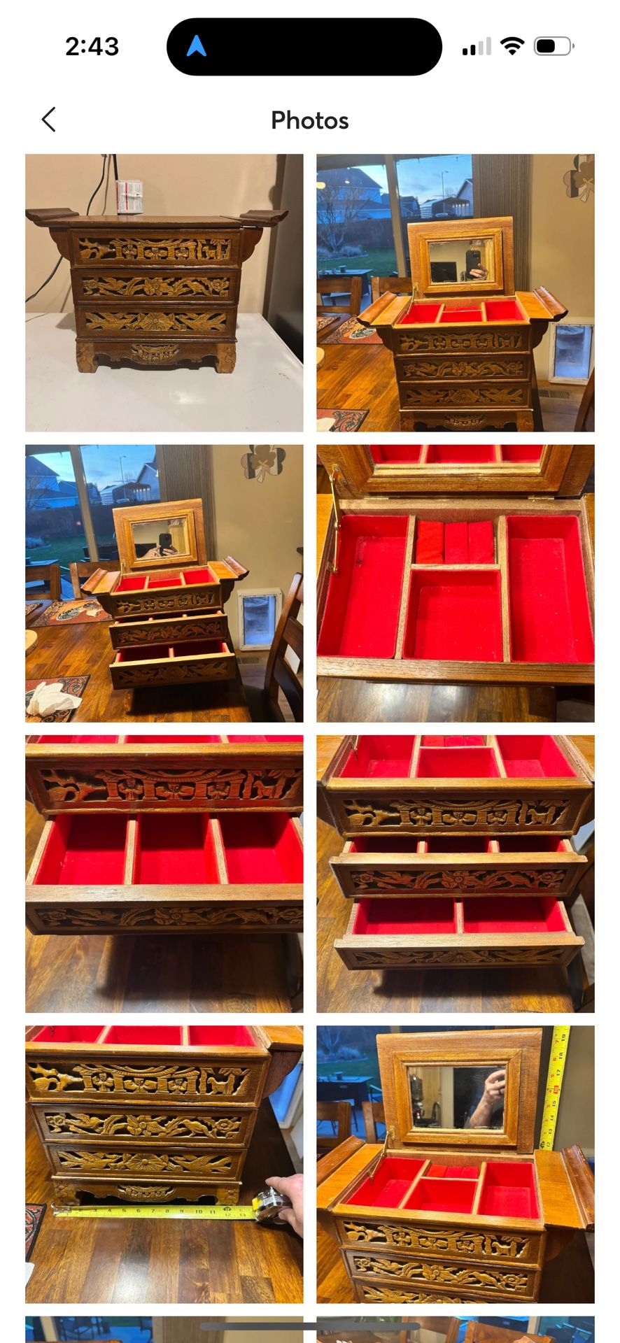 Rare Vintage China Huanghuali Wood Carved Flower Storage Jewelry Box
