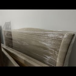 Queen Velvet Upholstered Beige Bed Frame 