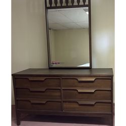Mid Century walnut Dresser And Mirror